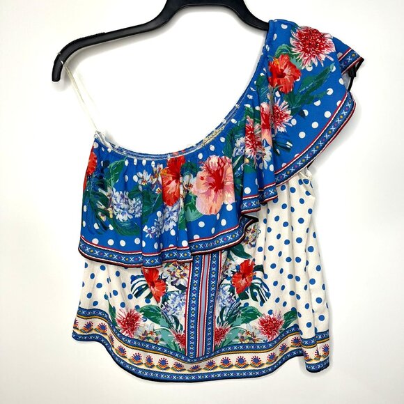 Flying Tomato One Shoulder Blouse, Colorful Floral, Women's Size Medium, NEW - Picture 1 of 12